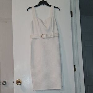 Premier White Textured Midi Dress